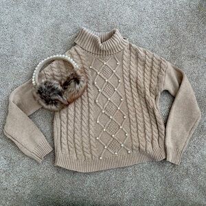 Girls Max Studio Embellished Sweater and Earmuffs Set